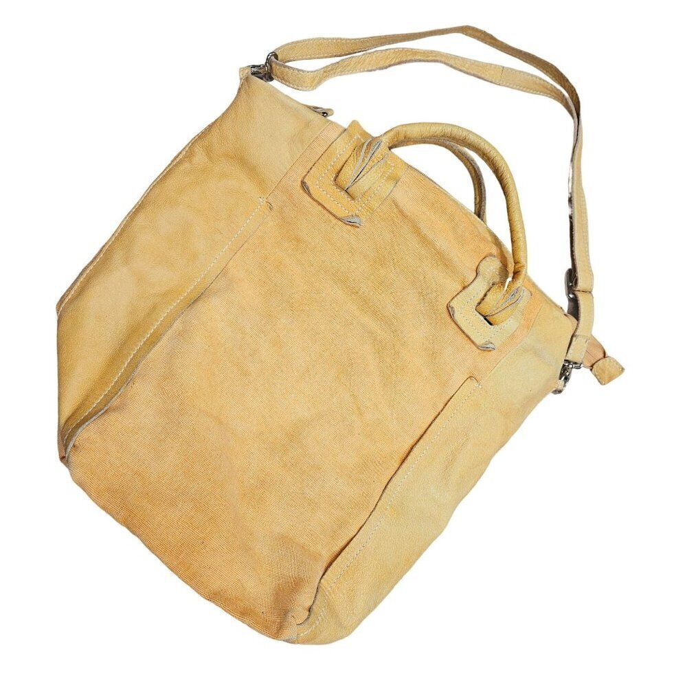 Nicoli Sunflower Yellow‎ Canvas & Leather Tote Bag Dual Handles Adjustable Strap